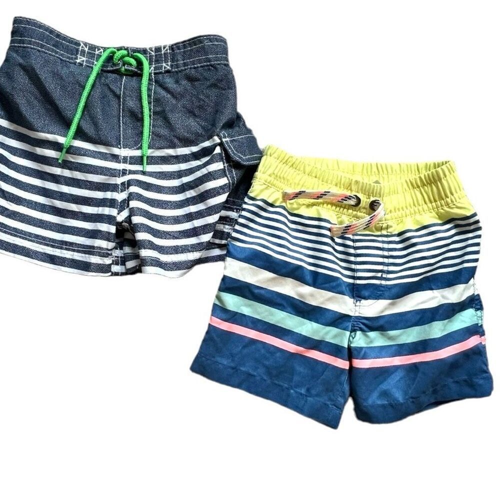 Baby Boys Carters Striped Swimming Trunks Board Shorts Lot of 2 - Sz 18 mo